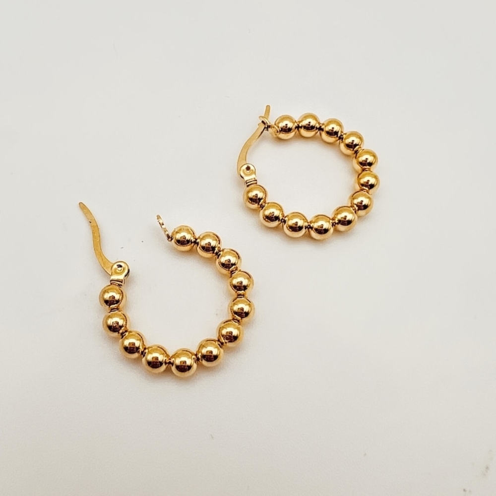 NA NIN Classic Gold Plated Ball Non-Tarnish Hoop Earrings - Picture 2 of 8